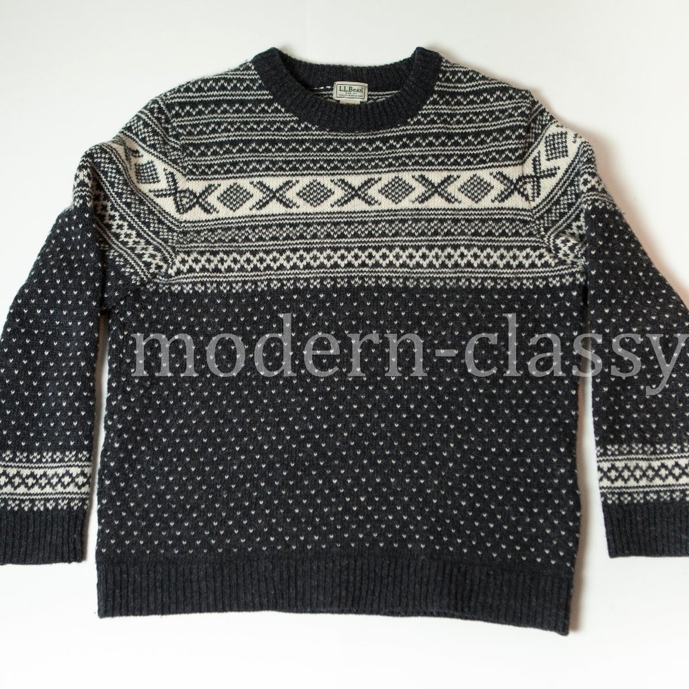 LL Bean Warm 100% Wool Sweater Size L Made in Norway Like Dale of Norway Design